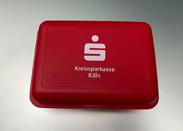 Brotdose "Pausen-Box" - mit Klickverschluss und Trennwand - Logo vertikalProduktion in Deutschland, BPA-Free, 100% recyclebar, LFGB(Suchbegriffe: Pausenbox, Brotbox)