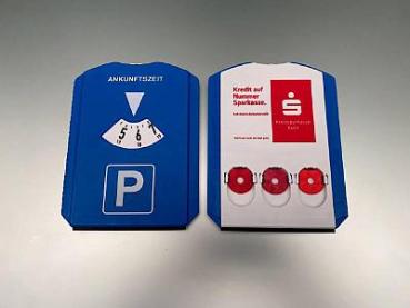 Parkscheibe mit Logo KSK Köln Kredit auf Nummer Sparkasse / ksk-koeln.de/autokredit